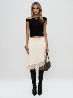   front view of model wearing Princess Polly Rosemead Satin Midi Skirt Cream Midi Skirts 