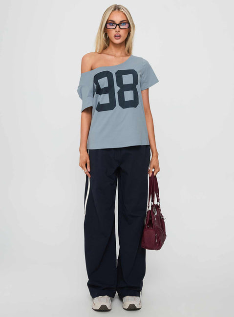 Stayback Wide Neck Graphic Top Blue