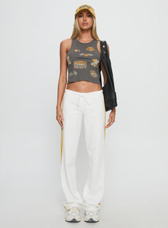 front view of model wearing Princess Polly Elation Low Rise Straight Leg Track Pant White Low Rise Pants 