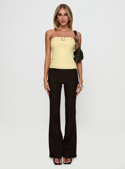 side view of model wearing Princess Polly Satellite Strapless Buckle Detail Top Yellow Sleeveless straight 