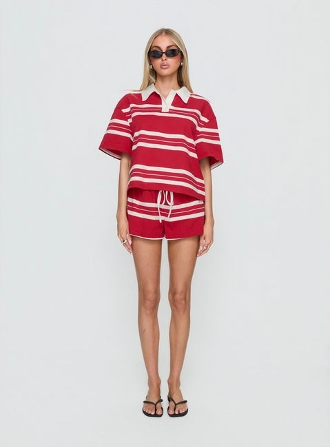 Aaren Boxy Polo Top Red Stripe
