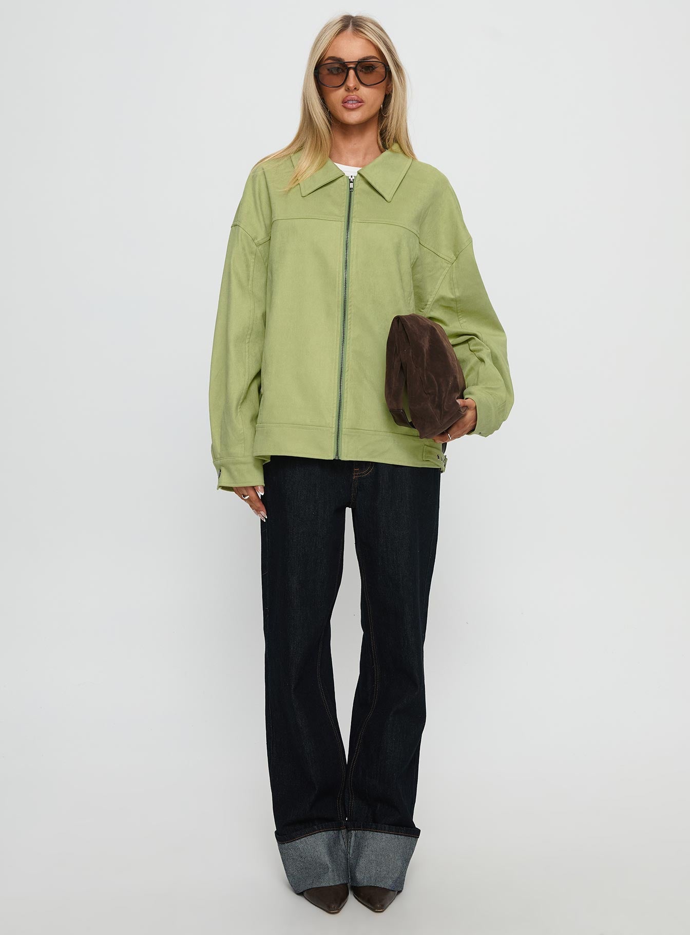 Goldsmith Faux Suede Bomber Jacket Matcha