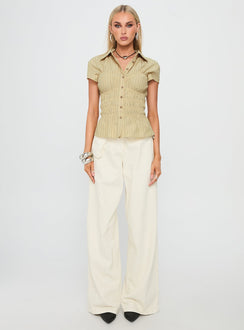 Liesel Shirred Short Sleeve Top Butter Stripe
