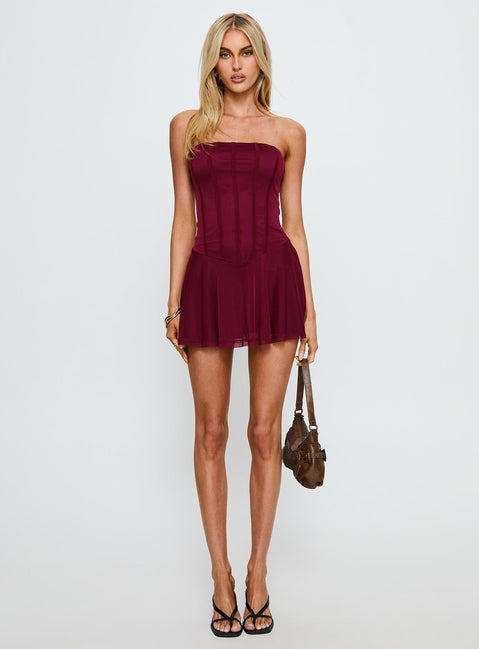 Kristyna Strapless Playsuit Burgundy