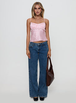 Zerah Lace Trim Satin Top Pink