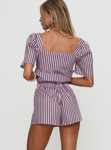 Two Young Hearts Tie Up Set Pink / Brown Stripe