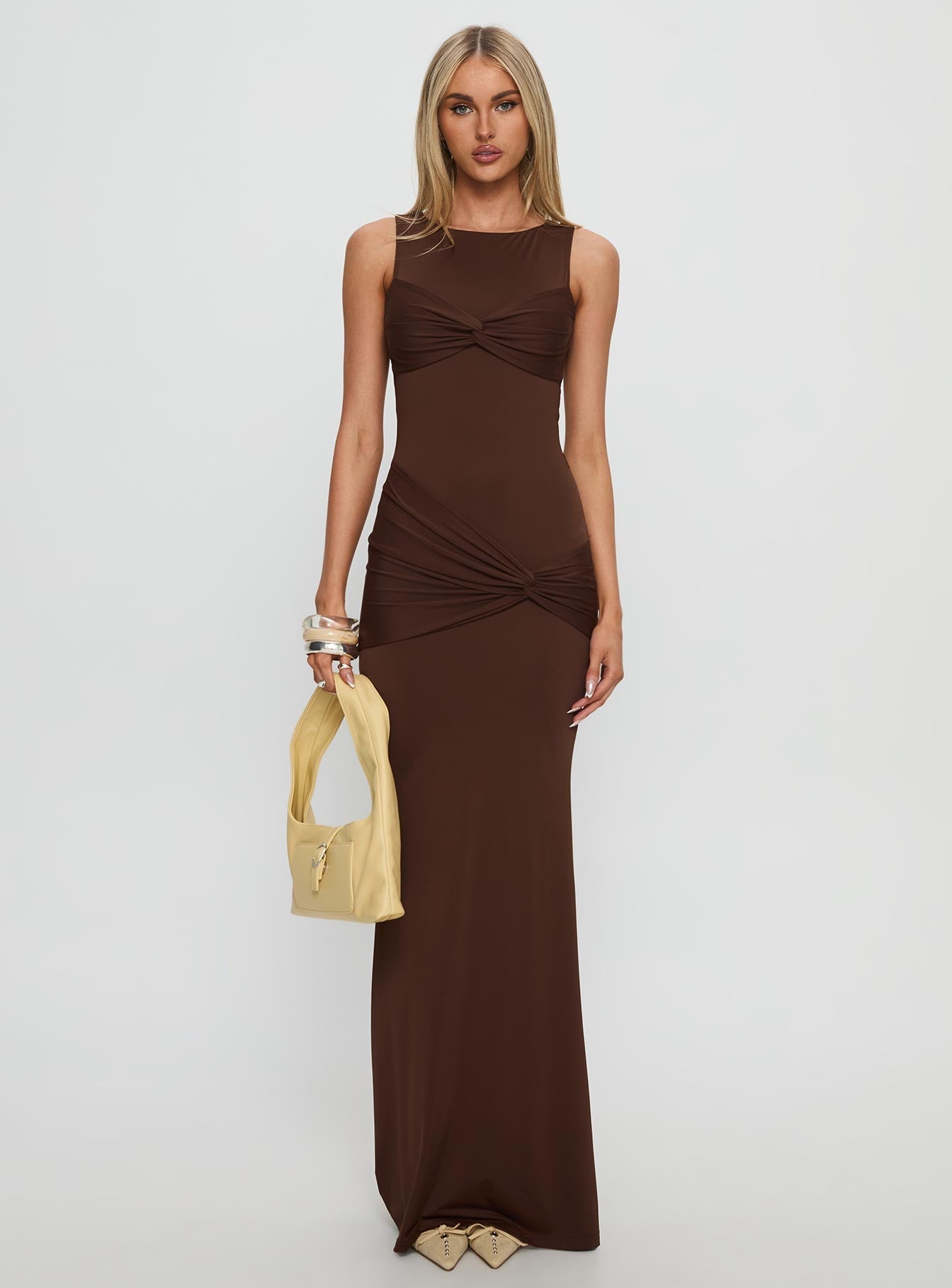 Pivotal Twist Detail Maxi Dress Brown