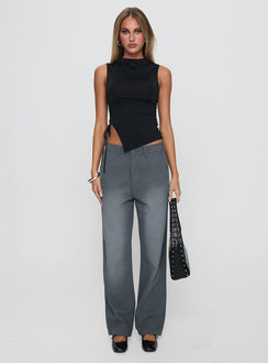 front view of model wearing Princess Polly Solarah Tie Side Top Black Sleeveless High Neck 