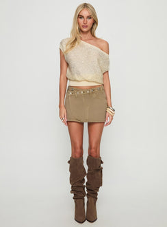   front view of model wearing Princess Polly Katlynne Button Detail Mini Skirt Washed Beige Mini Skirts 