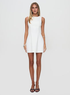 front view of model wearing Princess Polly Anse Mini Dress White Crew Neck 