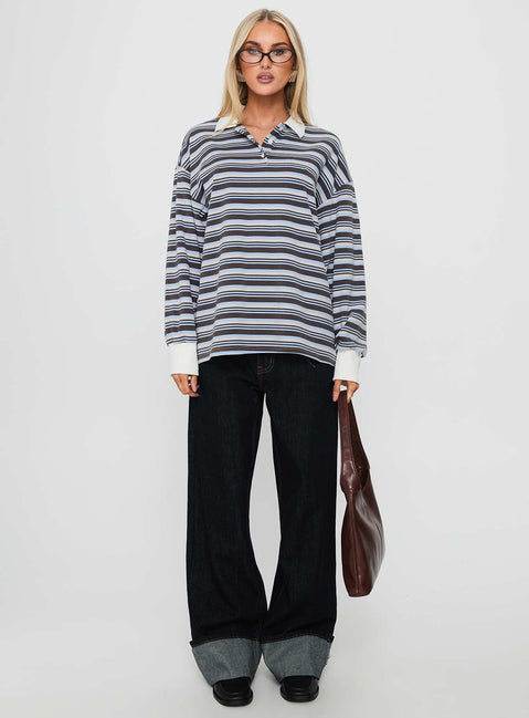 Smoke Signal Collared Jumper Blue Stripe