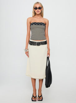   front view of model wearing Princess Polly Rosette Frill Midi Skirt Cream Midi Skirts 