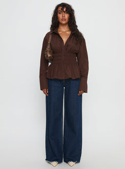 As You Are Shirred Button Up Top Chocolate