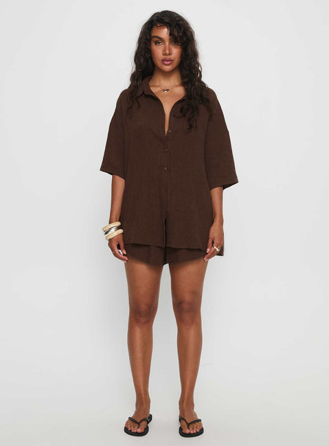 Peni Linen Button Down Top Chocolate