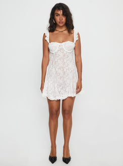 Mariea Lace Frill Mini Dress White