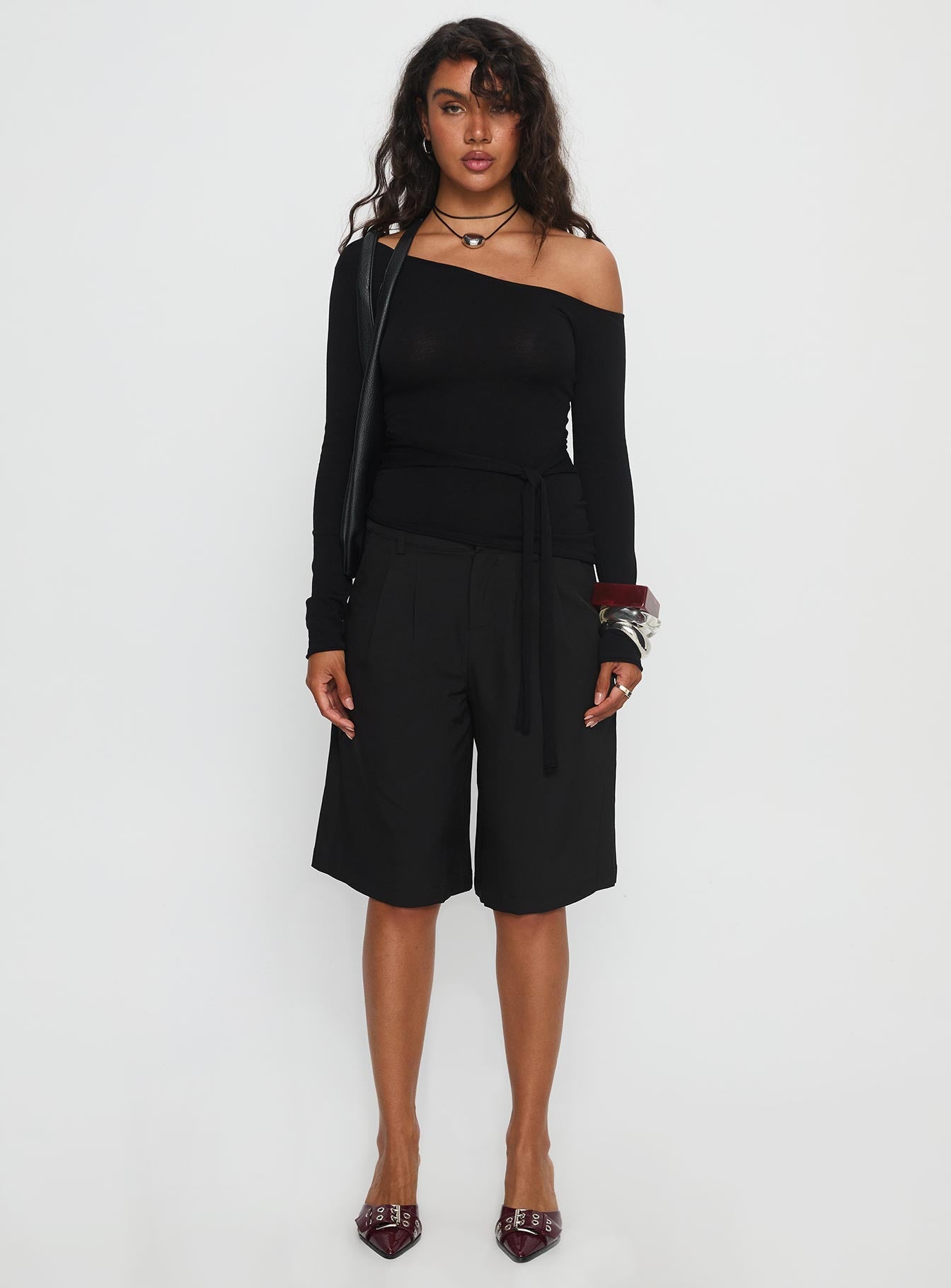 Kastor One Shoulder Long Sleeve Top Black