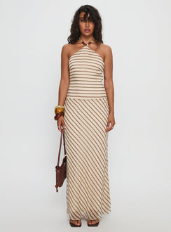Tropeza Beaded Halter Maxi Dress Multi Stripe