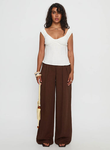 With Pleasure Puff Sleeve Linen Blouse Top White