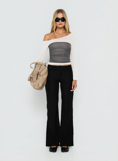 Norra Layered Off Shoulder Long Sleeve Top Grey / White
