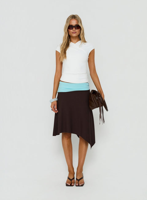 Suave Asymmetrical Contrast Midi Skirt Brown / Aqua