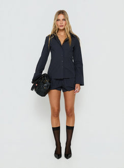 Amorah Cinched Longline Shirt Navy Check