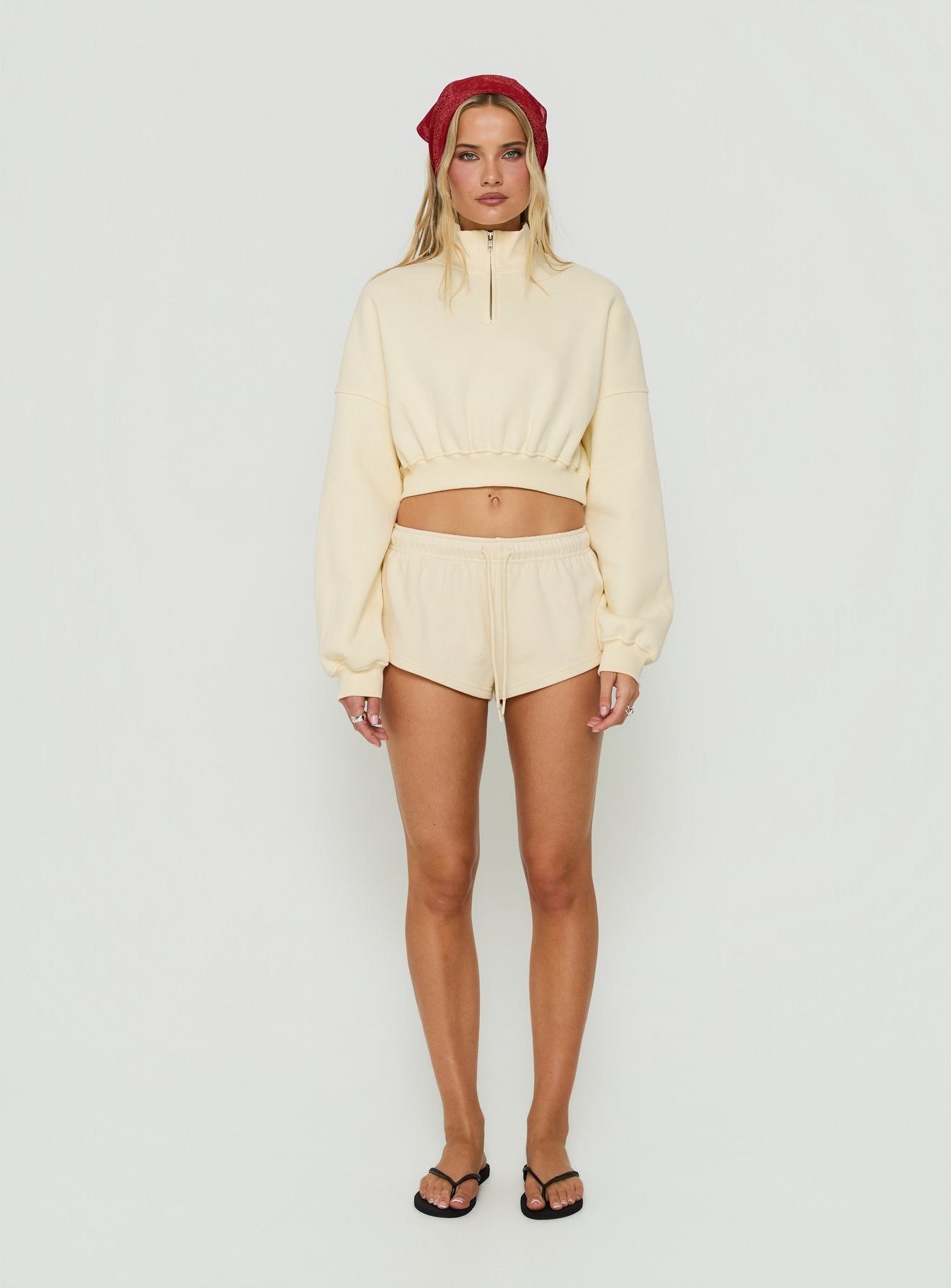 Astridd 3/4 Zip Cropped Jumper Cream