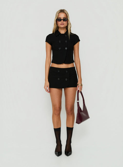 Juliettah Double Breasted Collared Top Black