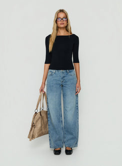 Daily Define Boatneck 3/4 Sleeve Top Black