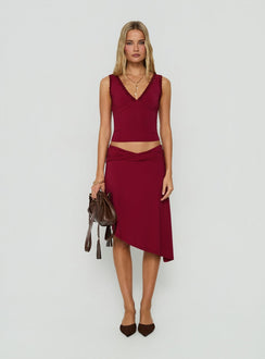 Phoebella Lace Trim V Neck Top Burgundy