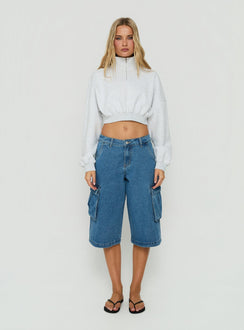 Astridd 3/4 Zip Cropped Jumper Grey Marle
