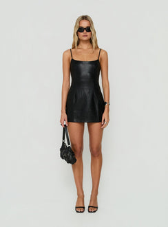 Yumiko Scoop Faux Leather Romper Black