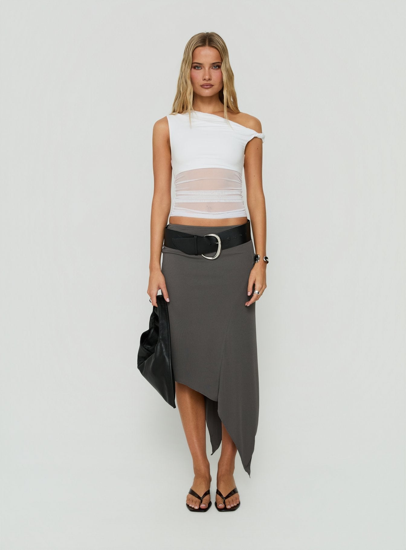 Aviza Asymmetrical Midi Skirt Grey