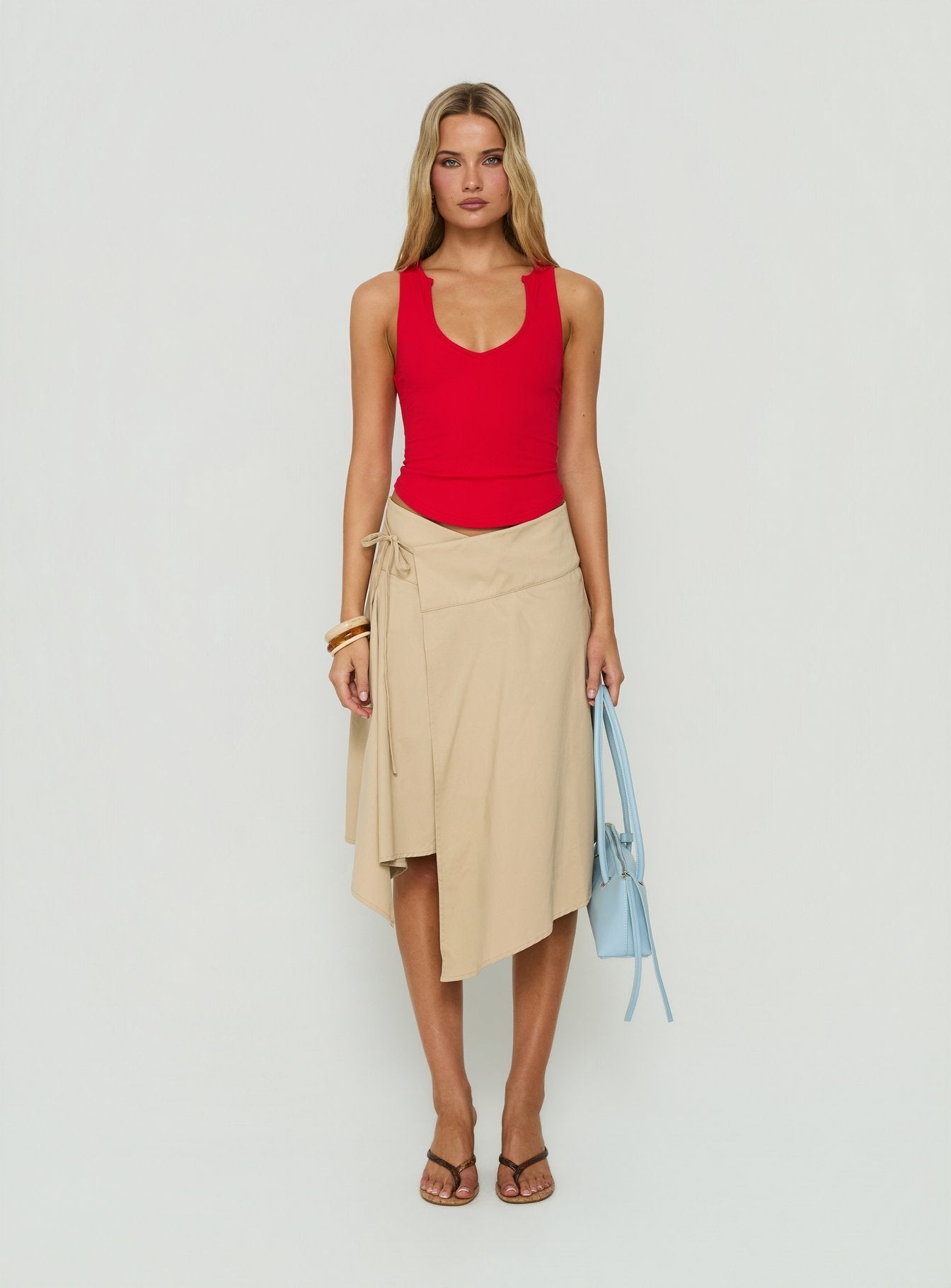 Ellainah Asymmetrical Wrap Midi Skirt Concrete