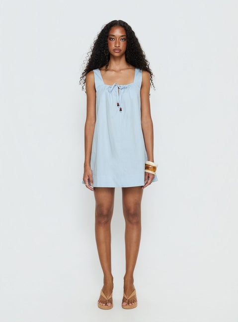 Barbel Square Neck Tie Detail Mini Dress Blue