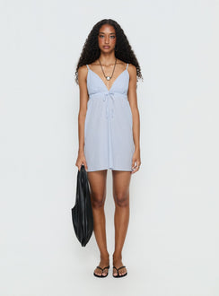 Jannine V Neck Mini Dress Blue Stripe