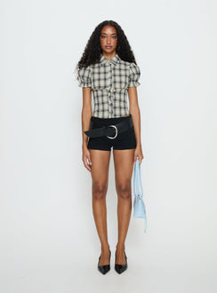 Maxfield Collared Button Up Blouse Top Multi Check
