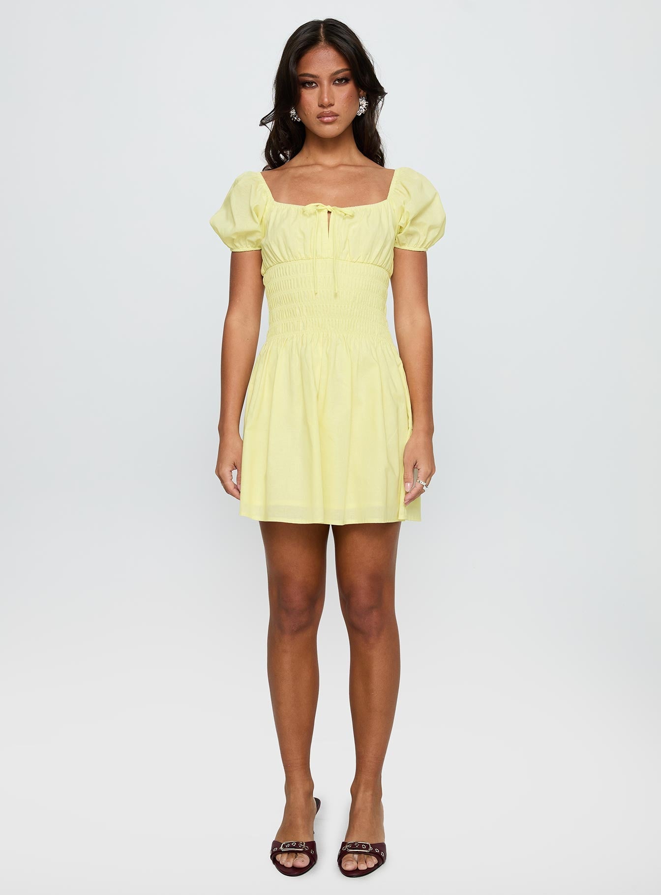 Ricotta Shirred Mini Dress Lemon