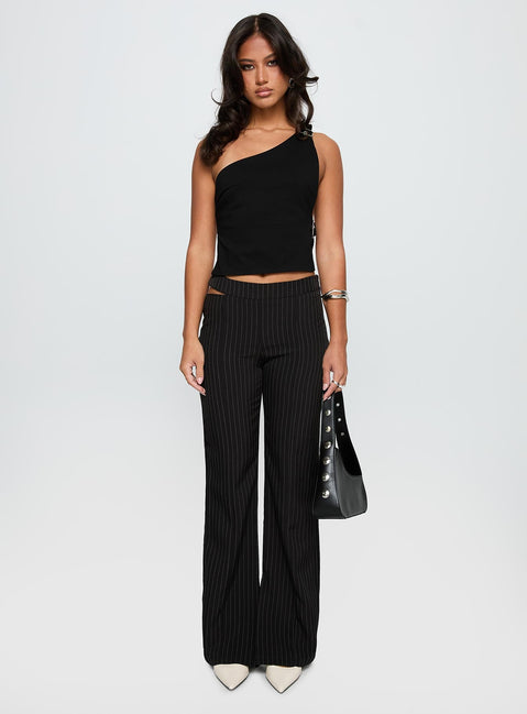 front view of model wearing Princess Polly Amaretti Pants Black High Waisted Pants 