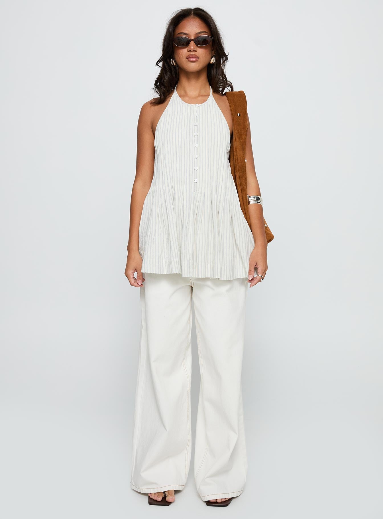 Invitation Only Low Back Top Blue Stripe