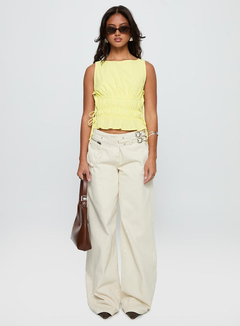 Lavande Ruched Tie Side Top Yellow