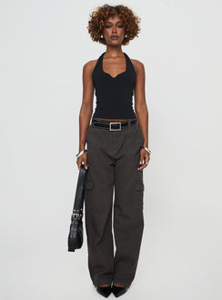 front view of model wearing Princess Polly Pawley Cargo Pants Slate High Waisted Pants 