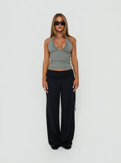 Mood Ring Ruched Halter Top Steel Grey