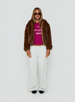 Act Up Faux Fur Hooded Jacket Brown