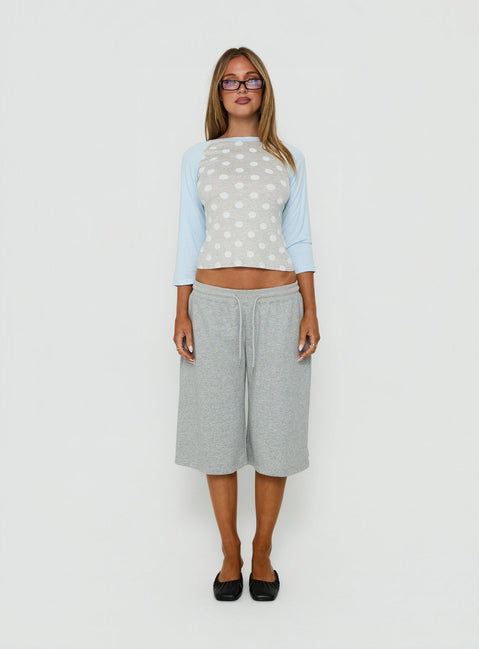 Fabella 3/4 Sleeve Raglan Top Grey Polka / Blue
