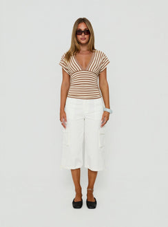 Eleanorre Batwing V Neck Top Brown Stripe