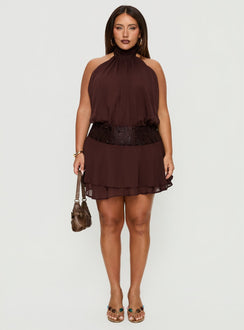 Zenayda Drop Waist Sequin Mini Dress Brown Curve