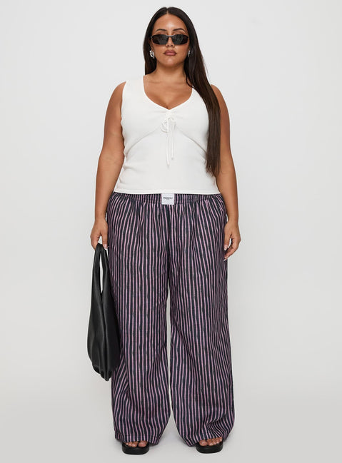 front view of model wearing Princess Polly Beach House Pants Multi Curve High Waisted Pants 