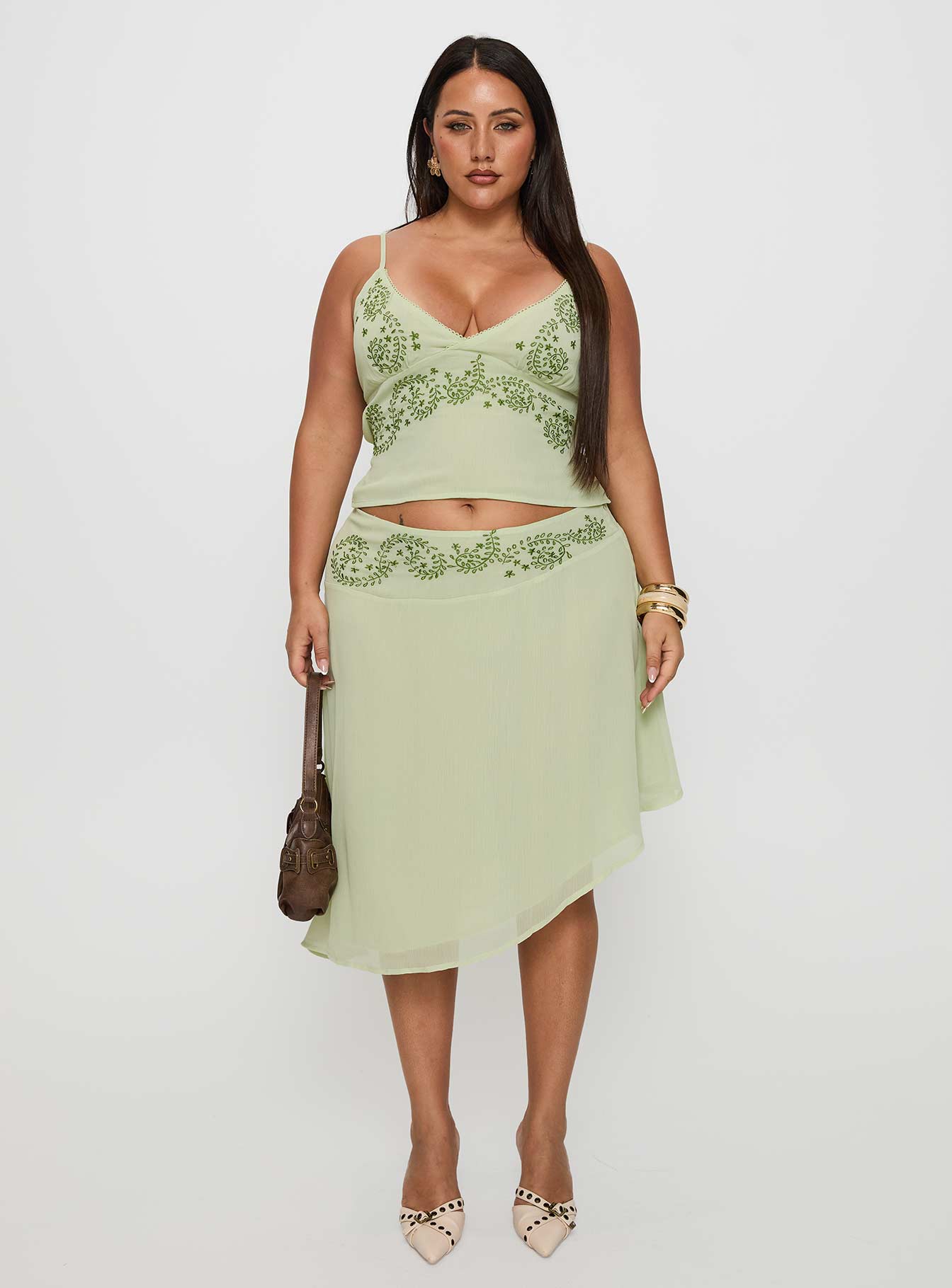 Pappilion Asymmetrical Midi Skirt Sage Curve