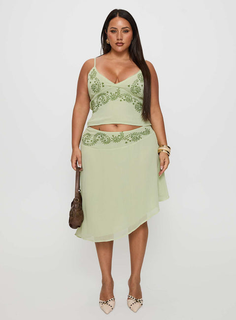 Pappilion Asymmetrical Midi Skirt Sage Curve