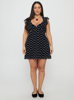 I Guess So Mini Dress Black Polka Dot Curve